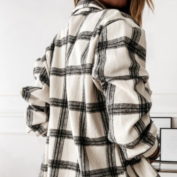 New Plaid Stripe Oversized Flannel Shirt Shacket - Picture 5 of 8